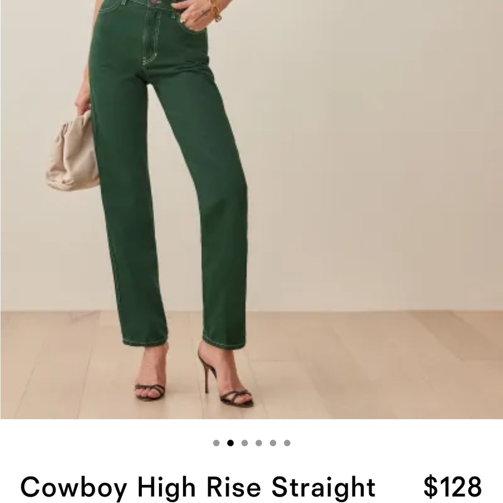 NWT Reformation High Rise Straight Jeans in Emerald